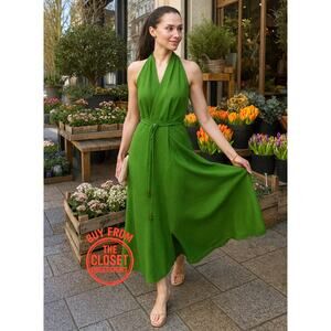 ZARA Blogger Fave Green V-Neck Long Dress NWT | Linen Blend Maxi
